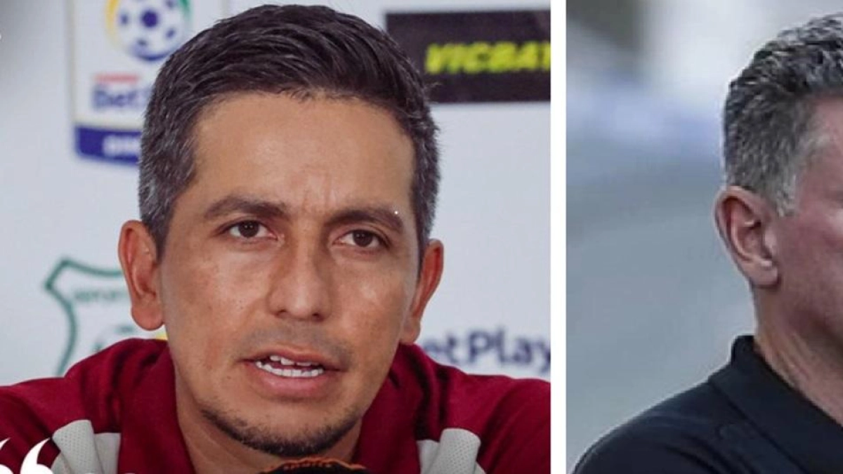 Luis Fernando Suárez junto a directivos del Deportes Tolima en su presentación oficial